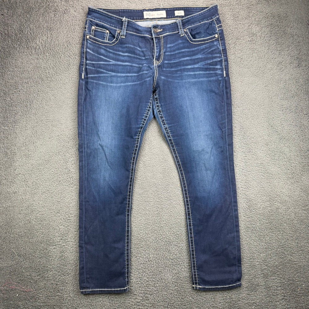 BKE Denim Payton Slim Bootcut Jeans Dark Wash Thick Stitch Size 36R 36x31.5